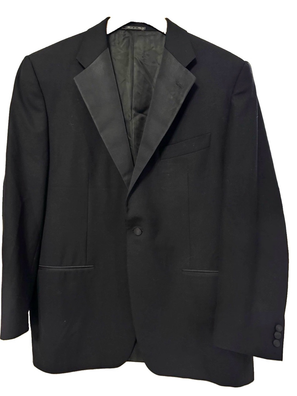 Corneliani Italy Black Virgin Wool Peak Lapel Tuxedo Dinner Jacket Blazer 54/44R